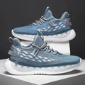 Men's white low-top lace-up sneakers with a woven mesh upper and flat rubber platform sole