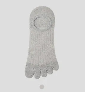 Modal five-finger boat socks in black, shown on a foot with invisible no-show style.