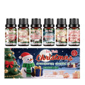 Christmas aromatherapy essential oil set with six 10ml bottles showing festive scents