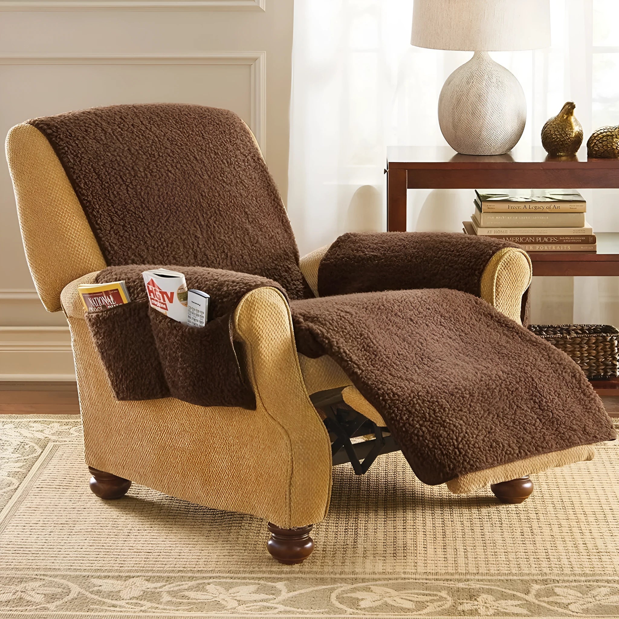 Polyester sofa cushion cover slipcover in lambswool colour with size options for furniture protection