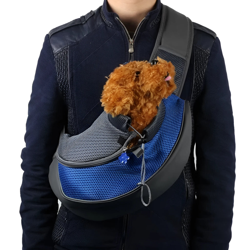 Polyester pet backpack carrier for cats and small dogs in blue colour with adjustable shoulder straps