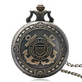 Bronze US Coast Guard 1790 pocket watch with chain, quartz movement, 4.8cm diameter