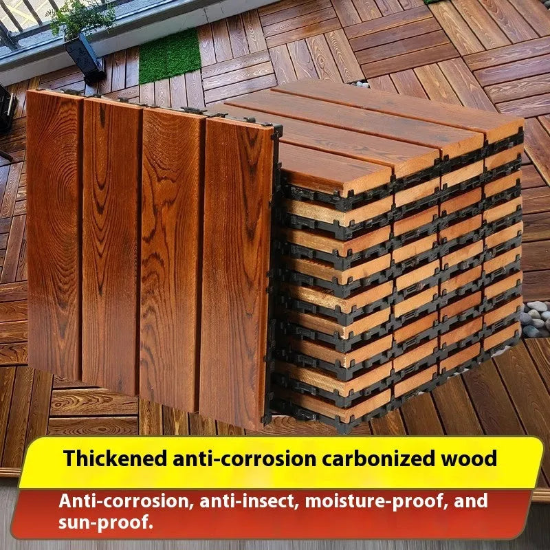 Square camphor pine flooring tile with wood grain, shown in 30x30 cm size.