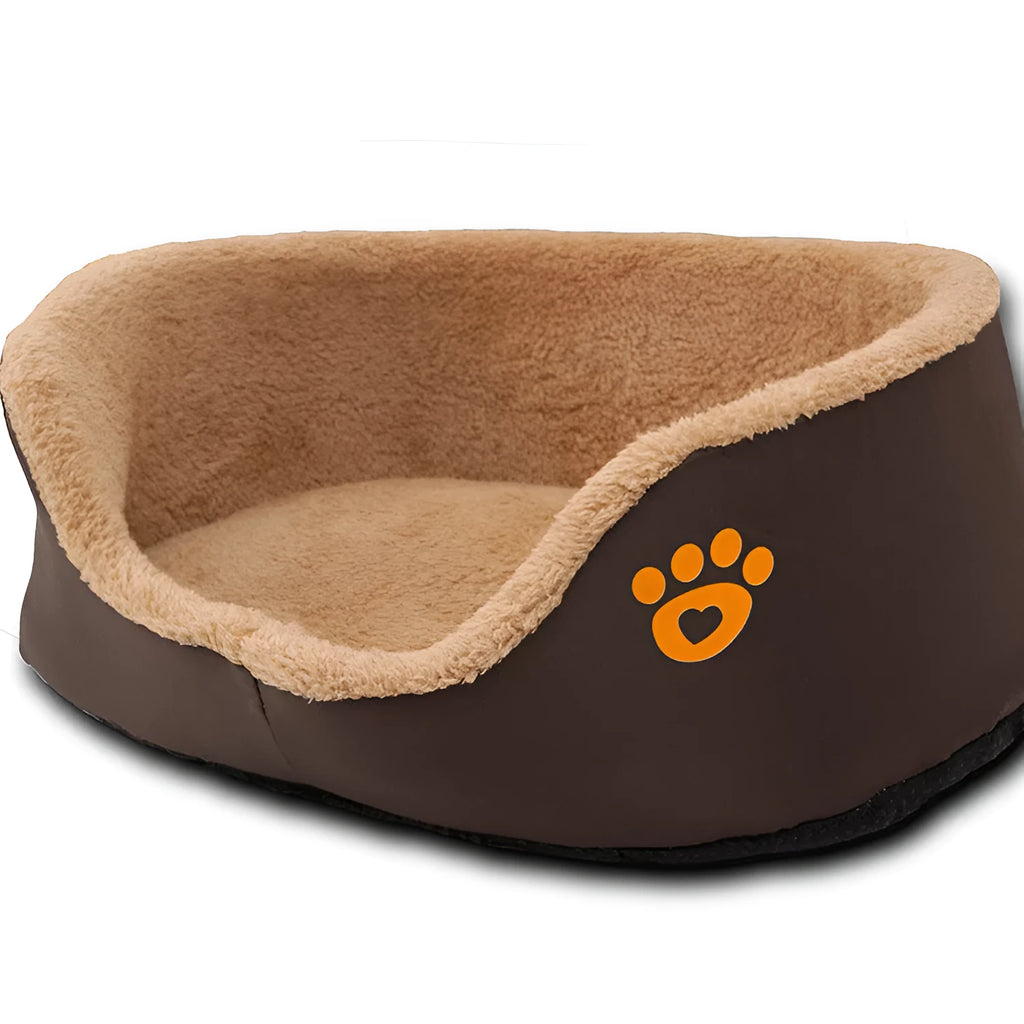 Soft warm wool round dog bed in brown for small and medium dogs