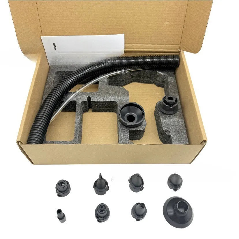 Handheld lithium battery snow blower and dust cleaner with bare metal head.