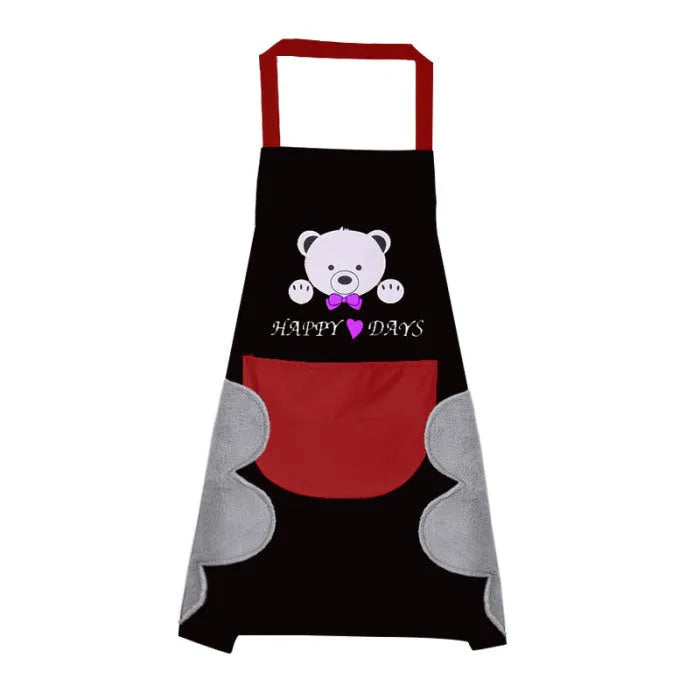 Waterproof Korean-style sleeveless kitchen apron with coral velvet lining.