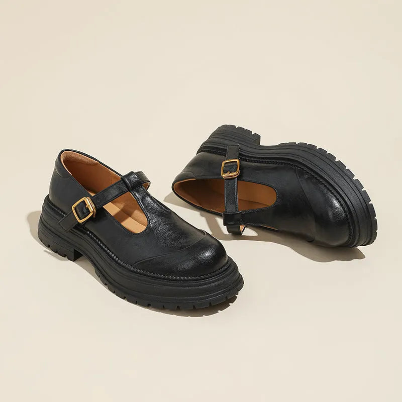 Vintage Mary Jane T-strap pumps for women, low heel, microfiber upper, round toe, buckle closure in black