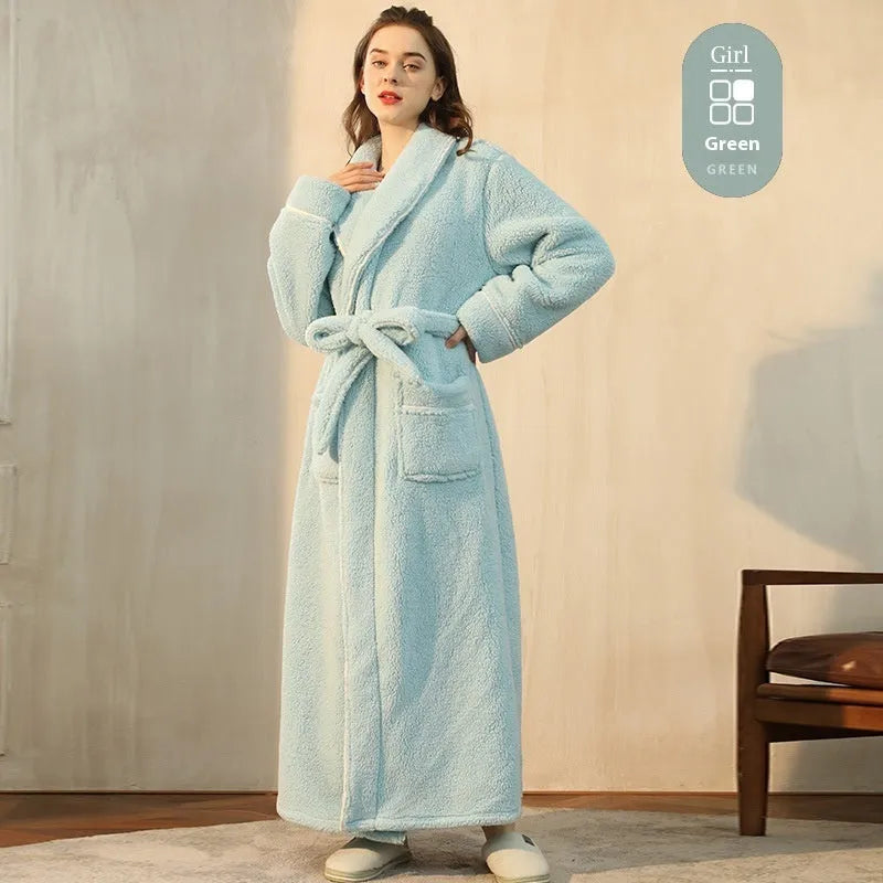 Super-thickened polyester flannel couple's winter nightgown in plus sizes with multiple colour options.