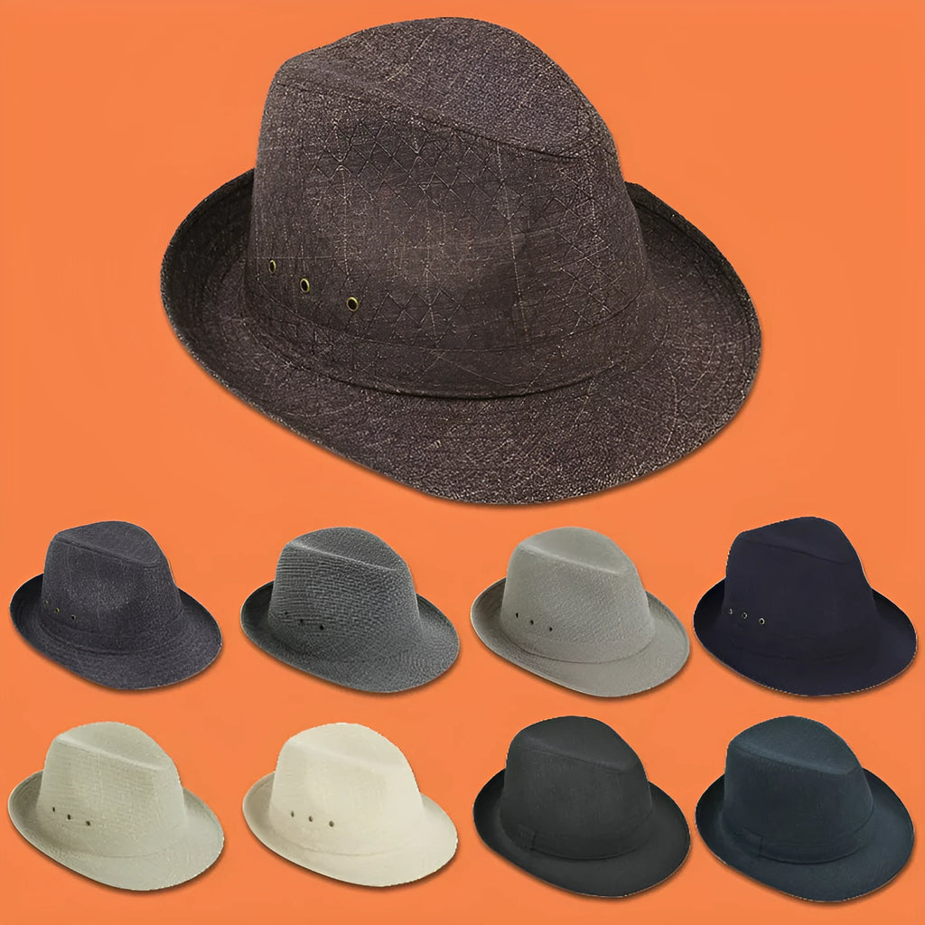 Men's thickened wool felt fedora hat showing classic trilby shape available in multiple colours with size tags