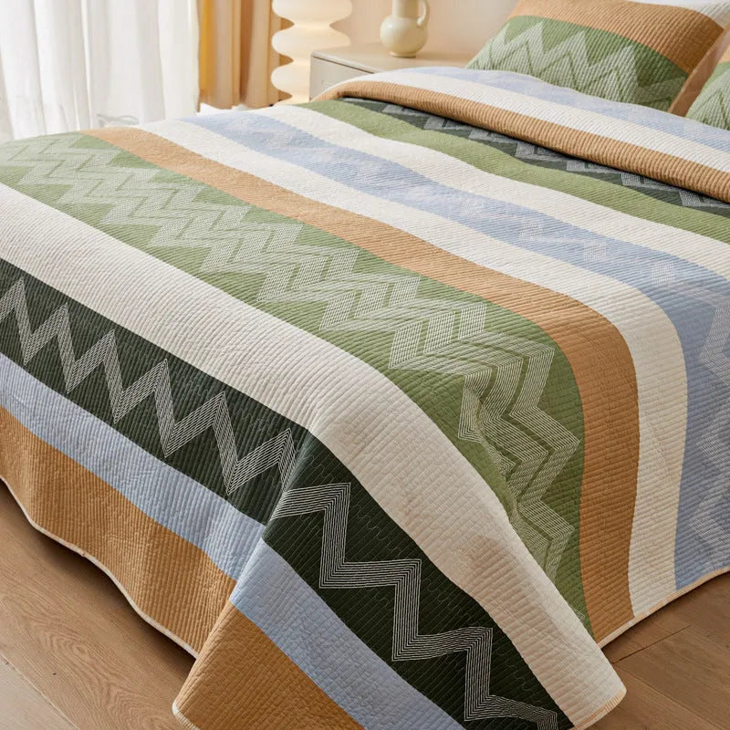 Pure cotton printed bed sheet set with modern simplicity design on bed