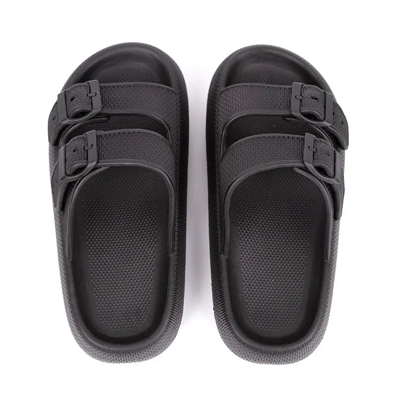 Women's summer platform slippers with buckle fastening, EVA sole, in black colour, side view