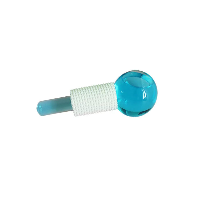 Two blue ice wave balls with flash finish for facial massage on a light background.