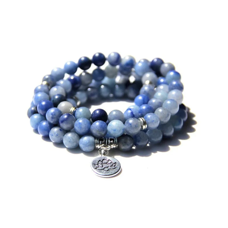 Vintage women's natural stone bracelet with geometric lotus pendant charm.