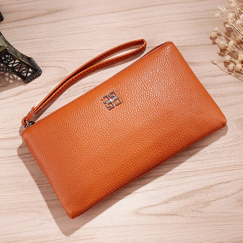 Long 55-inch PU leather phone wallet handbag with zipper closure in multiple colour options
