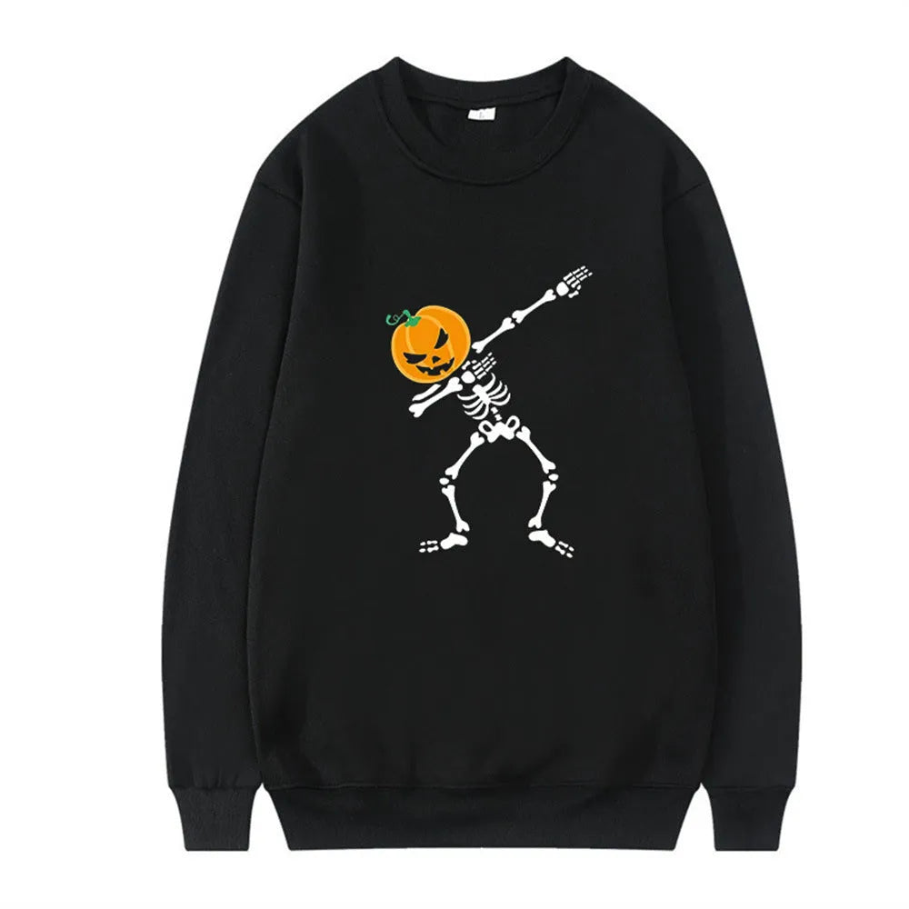 Women's printed long sleeve crew neck top in a cotton blend fabric on a hanger.