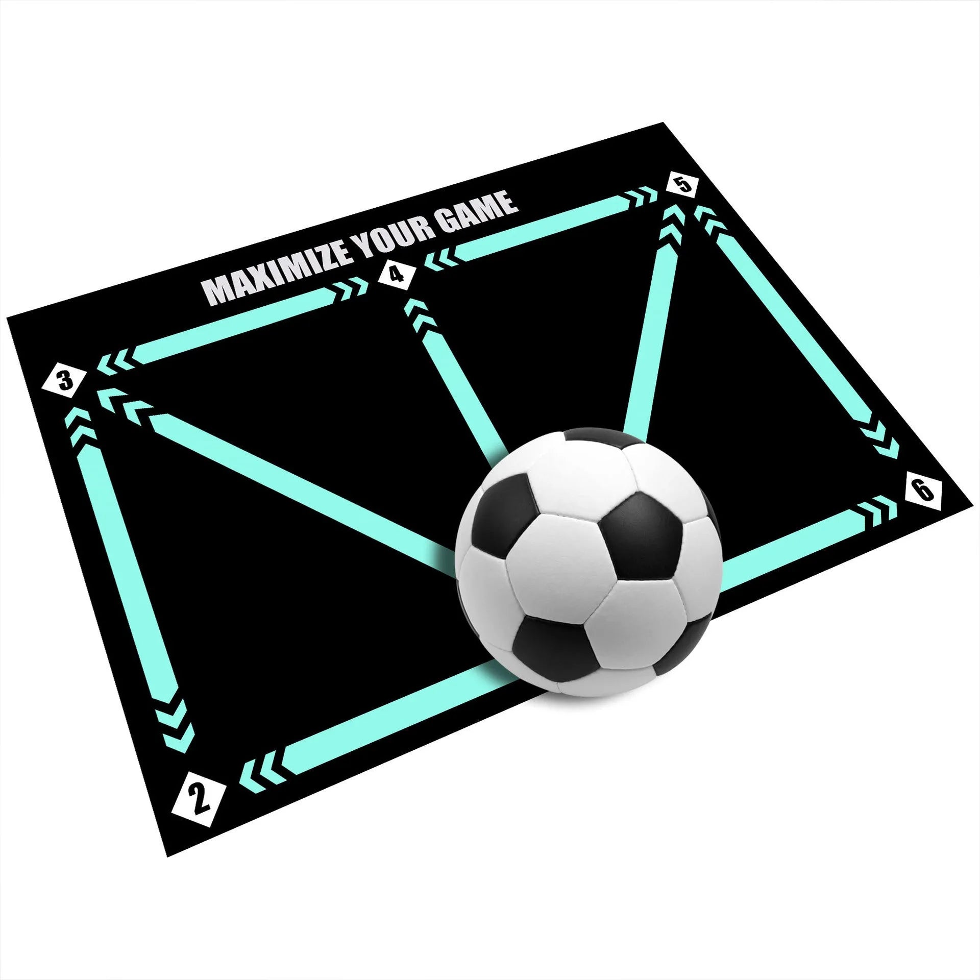Black rectangular football training mat measuring 60 by 90 centimetres on a flat surface.