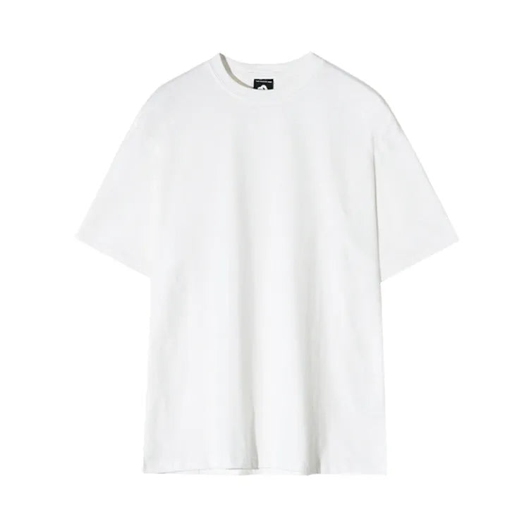 Men's slim fit cotton T-shirt in solid white colour on a hanger.