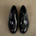 Plus size men's leather formal shoes with warped toe cap in black, first layer cowhide upper