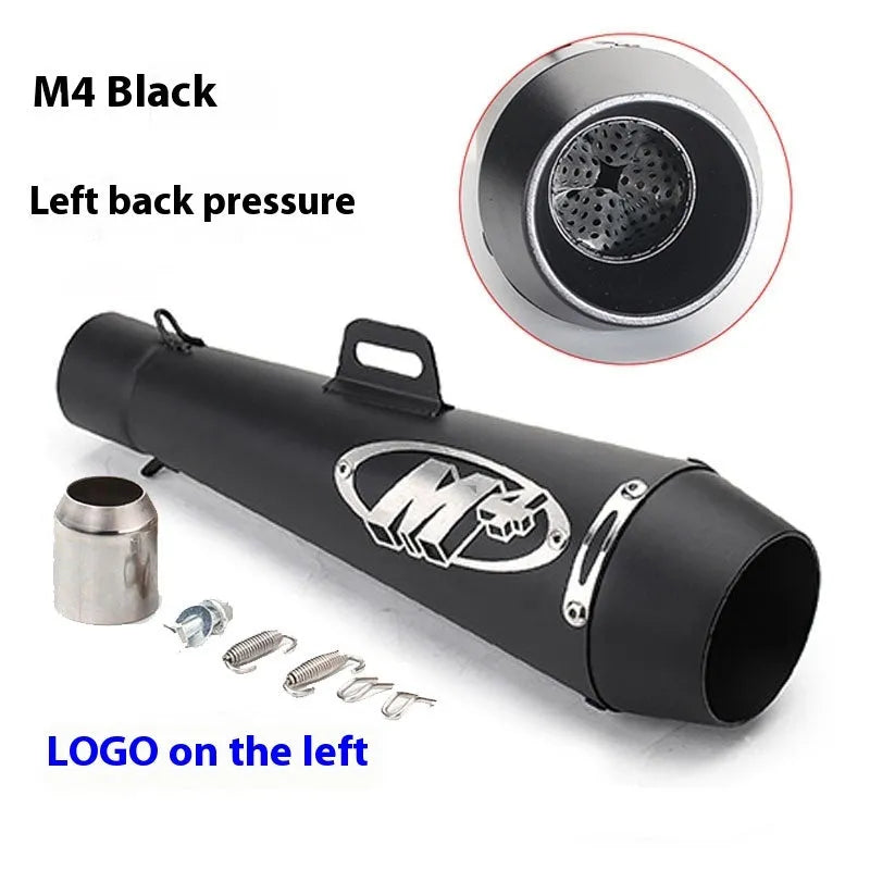 Universal M4 motorcycle exhaust pipe in multiple finish options for large displacement bikes