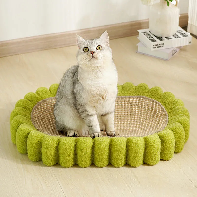 Green oval cat scratch pad bowl measuring 650mm with high hardness sisal scratching surface
