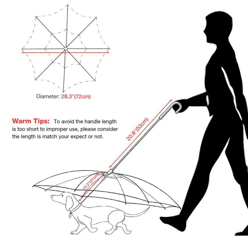 Transparent dog umbrella with traction chain removable on small dog for rainy walk