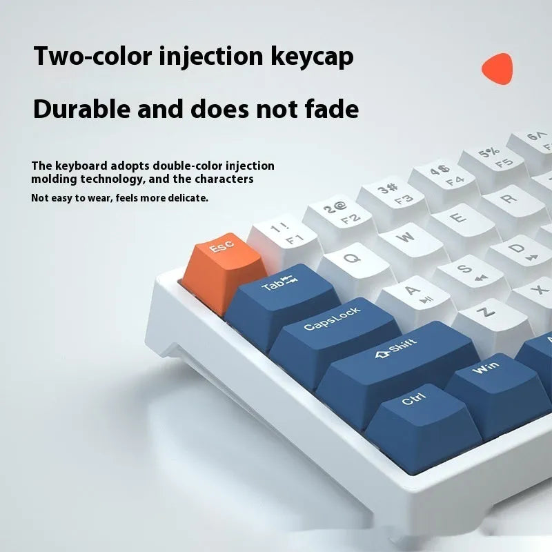 Bluish-black 61-key mechanical keyboard with wired USB cable on desktop