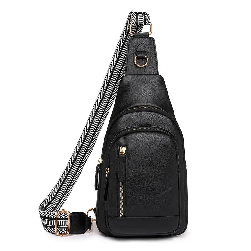 Women's soft PU leather crossbody messenger bag in street-trend style with zipper compartments