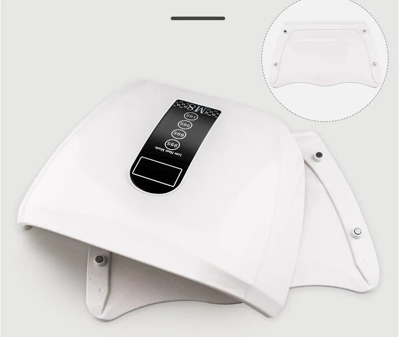 96W white LED nail dryer with 48 bulbs, infrared sensor, and removable tray, placed on a flat surface