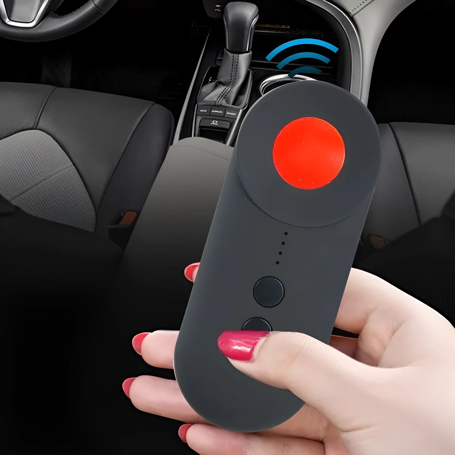 Black GPS detector and hidden camera finder unit with USB charging cable