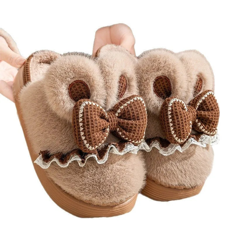 Indoor non-slip warm couples cotton slippers with suede upper in brown, khaki, black and white
