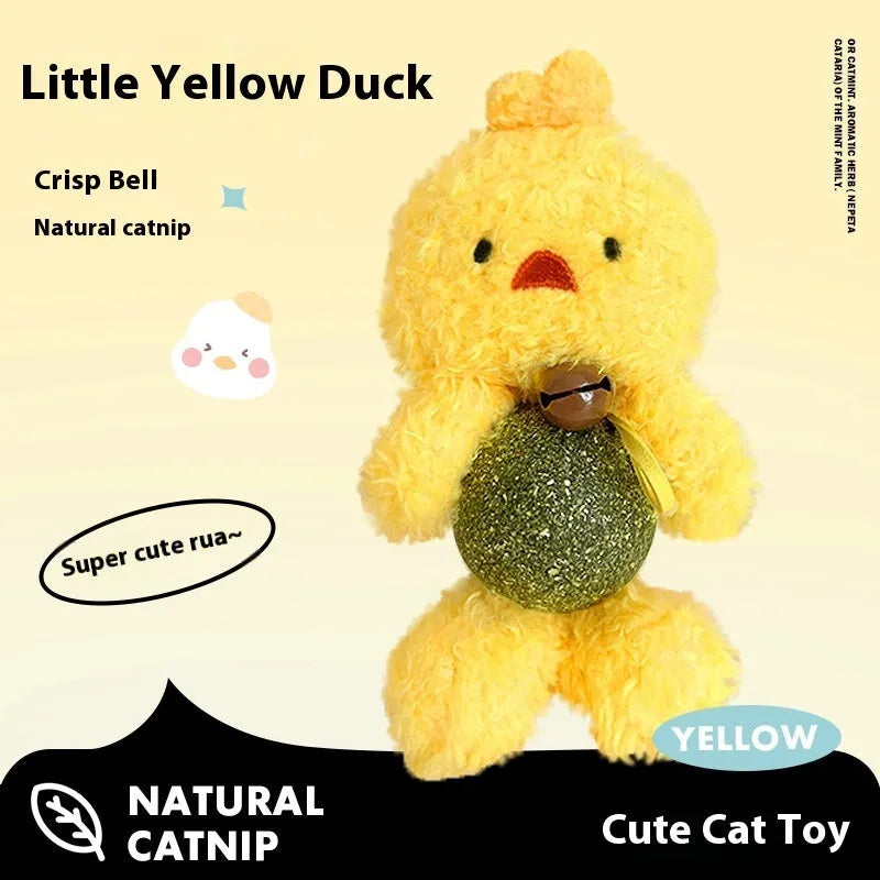 Brown bear plush cat toy with mint ball centre and bell for biting and play