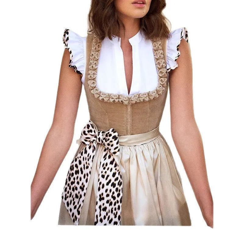Women's khaki Oktoberfest beer festival dress in polyester cotton blend fabric with elegant styling