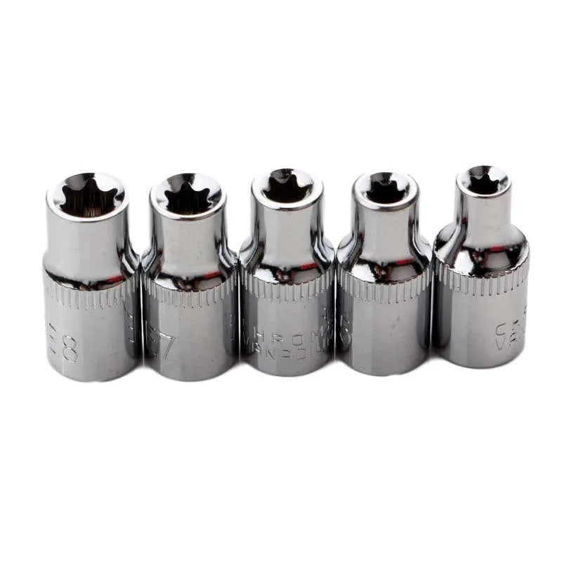 14-piece E-type socket set in red box, chrome vanadium steel, for auto repair and mechanical use
