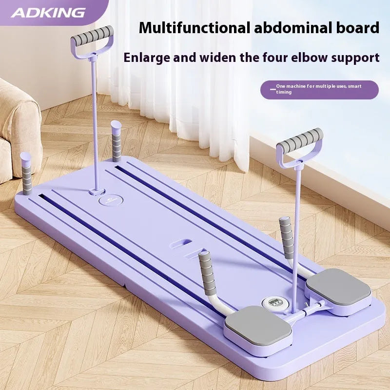 Purple PP material fitness board with automatic rebound abdominal wheel for home workouts