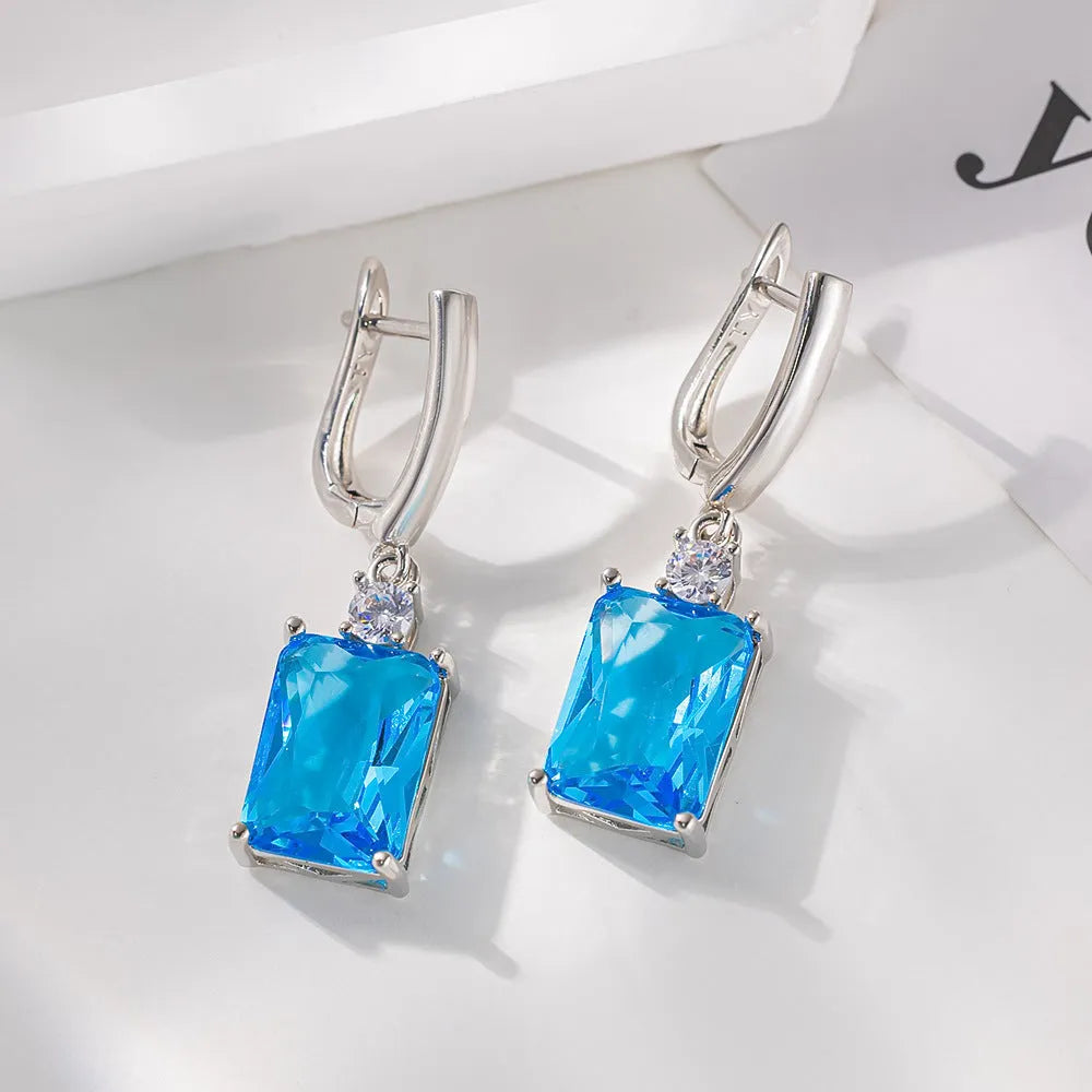 Square geometric drop earrings with gold or silver electroplated finish