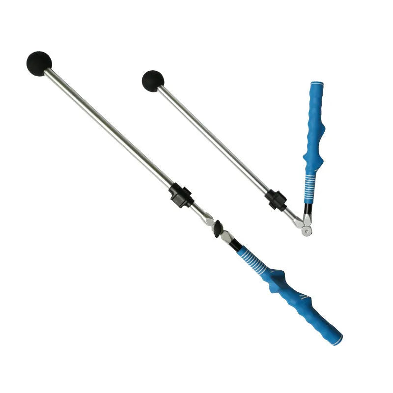Golf folding swing trainer black with aluminium shaft and rubber grip, extended to 110cm