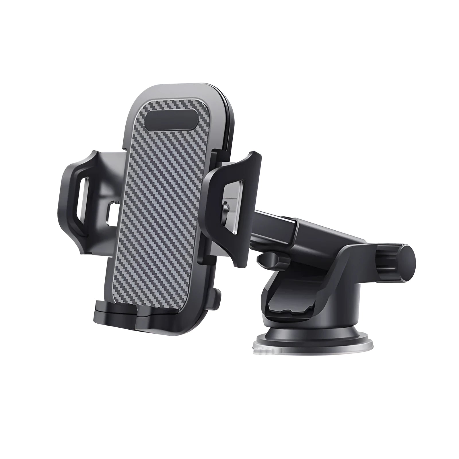 Black ABS and EVA car phone holder designed for smartphones between 4.0 and 7.0 inches.