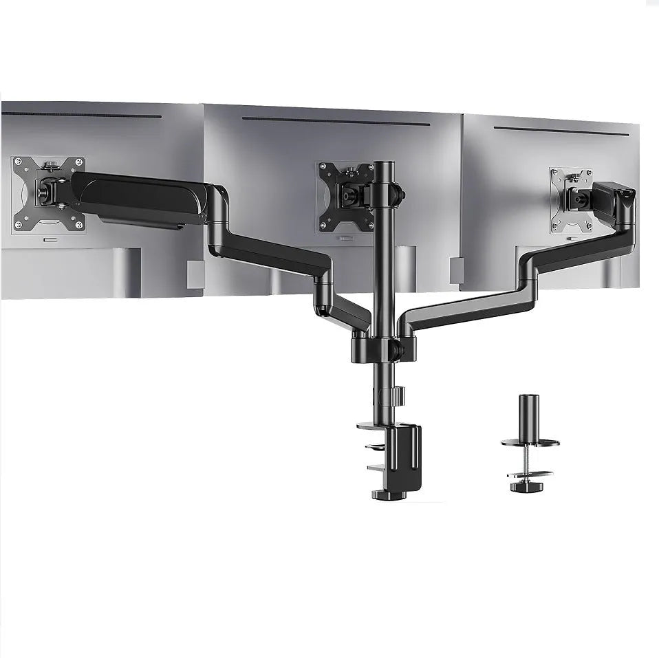 Black aluminium alloy three-arm gas spring monitor mounting arm for 27-inch screens