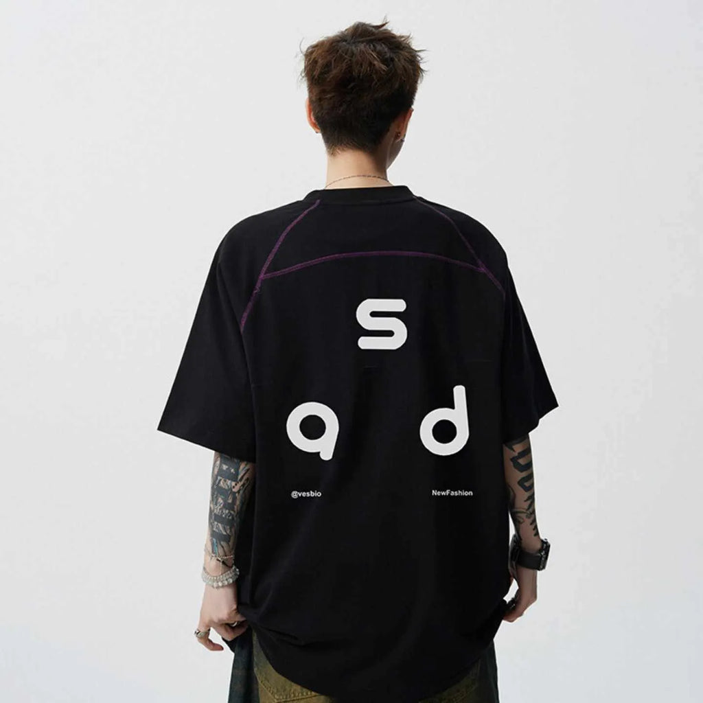 Cotton letter print short-sleeve T-shirt in loose-fitting design with round neck collar