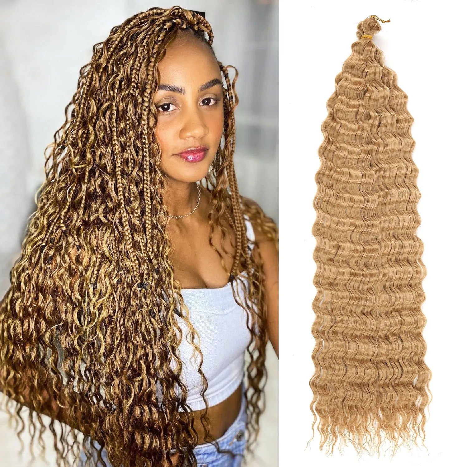 African chemical fibre crochet long curly wig with side bangs, handmade, available in multiple colours and sizes