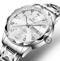OLEVS 2025 men's luminous waterproof business quartz watch with stainless steel strap, 11mm slim case, steel band blue