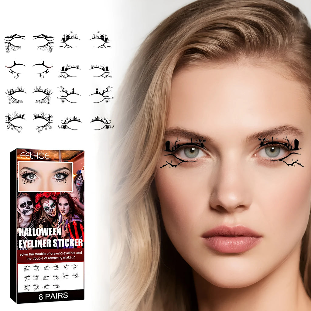 Pack of 8 pairs bat and spider decorative eyeliner stickers for Halloween eye makeup