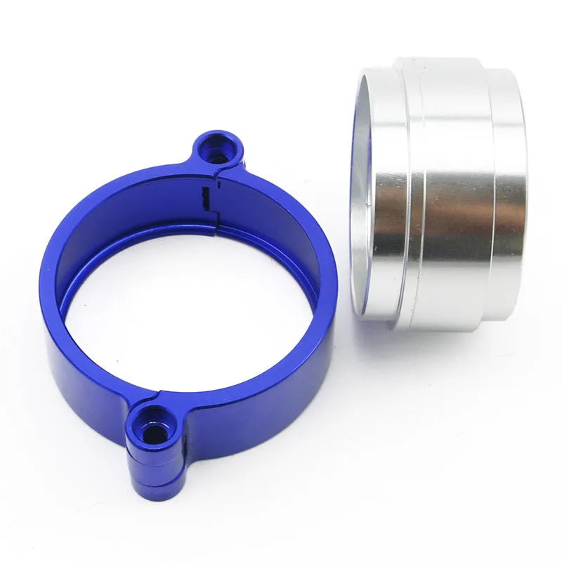 Aluminium turbocharger exhaust clamp in black, blue, or red for 2" to 4" downpipes