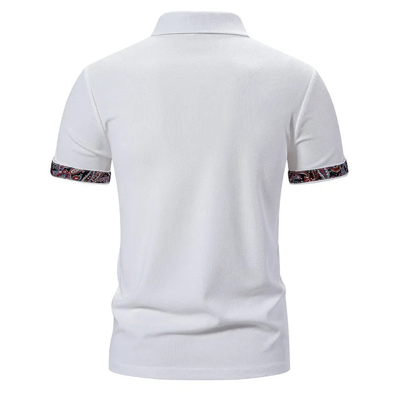 Men's cotton blend polo shirt with colour stitching detail and turnover collar in summer casual style