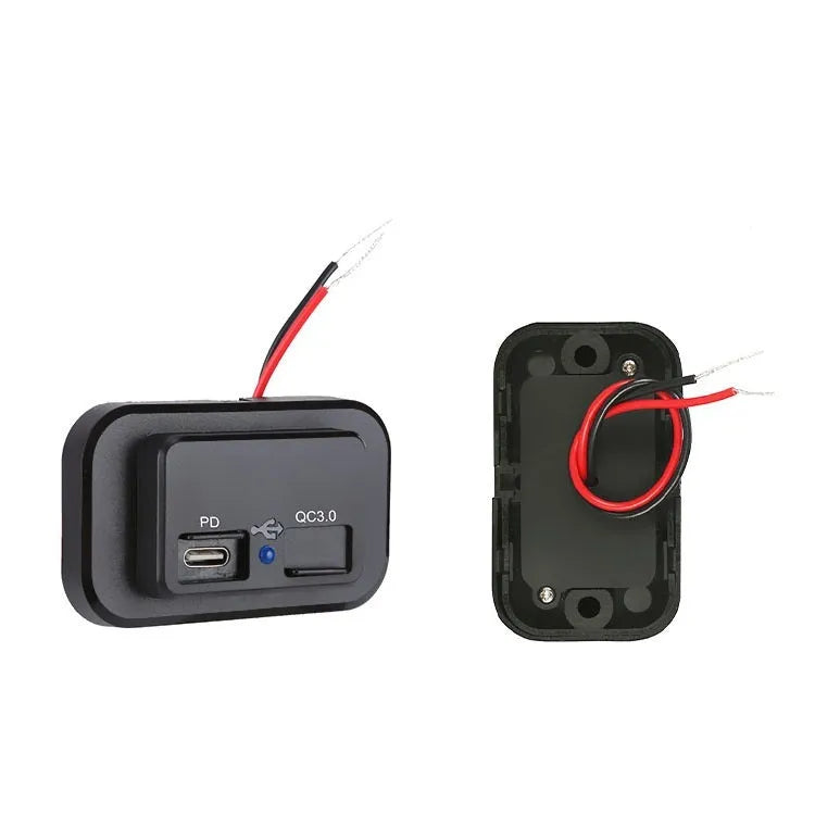 Black QC3.0 modified car charger with TYPE-C interface for 36W fast charging