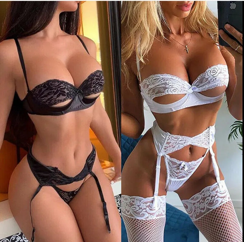 Sexy lingerie pyjama set in black with lace trim, Asian sizing, sleepwear