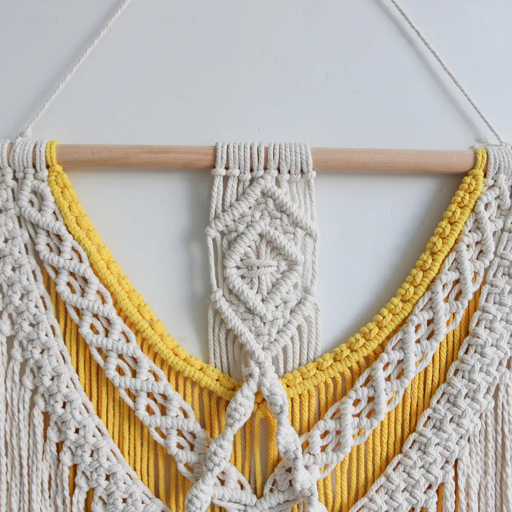 Nordic style creamy white cotton wall tapestry with hand-made weaving texture