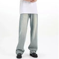 Blue retro casual trousers made from rabbit fur fabric with loose fit and high elasticity