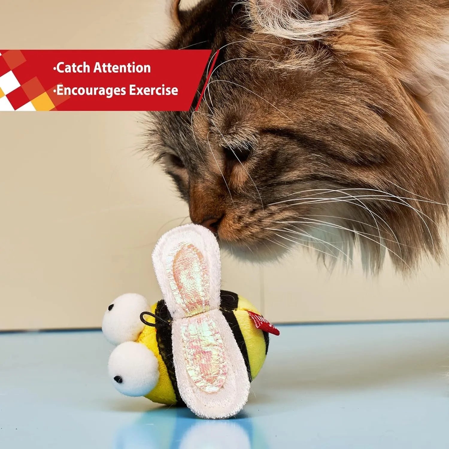 Yellow flannelette bee-shaped electronic cat toy with motion-activated squeaking function