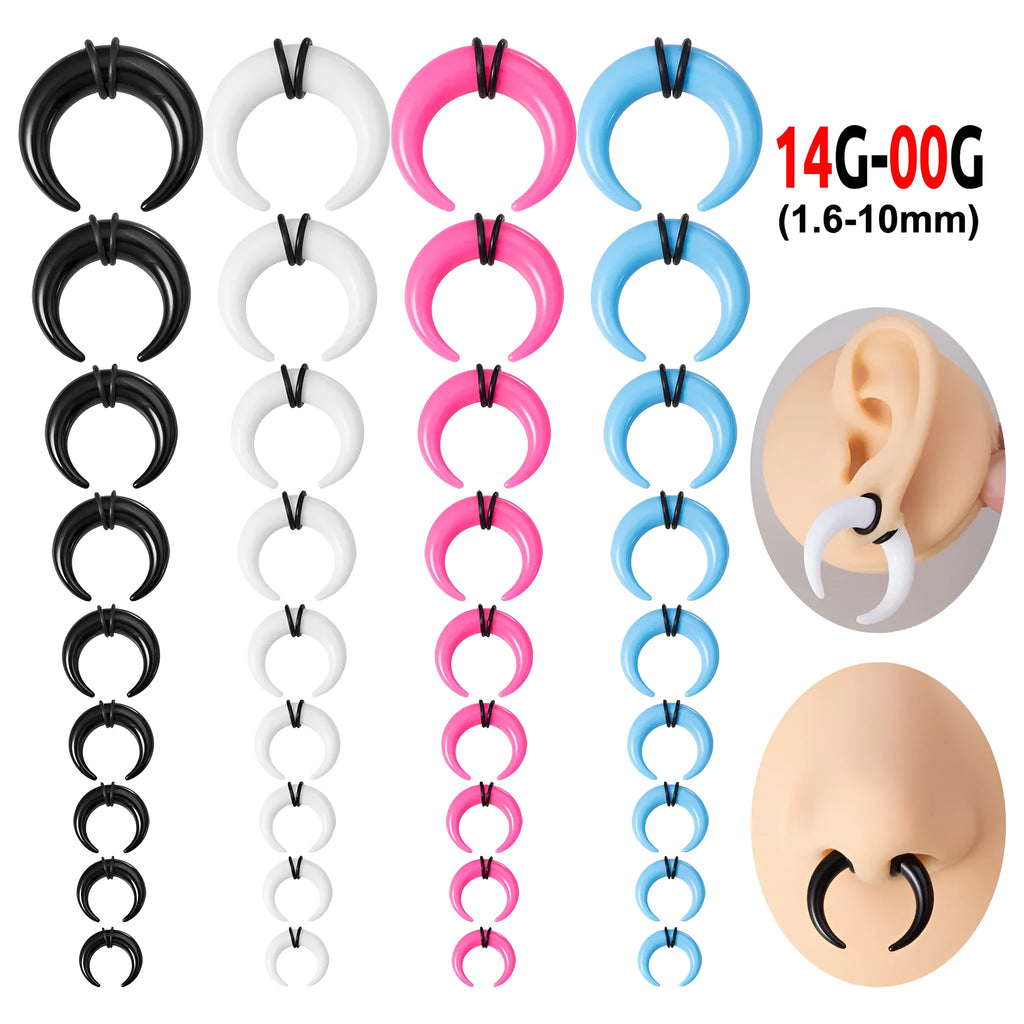 Acrylic horn auricle nose ring horseshoe shape black rubber belt tire grinding finish unisex